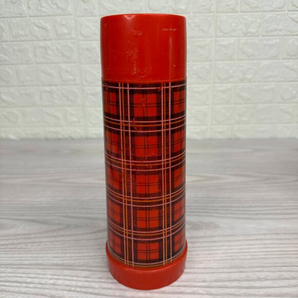 Aladdins Plaid Thermos Vacuum Bottle Red Dishwasher Safe Leakproof 1Pint Vintage - Picture 7 of 10